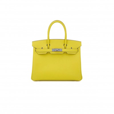 HERMES BIRKIN 30 EPSOM LEMON YELLOW SILVER BUCKLE BAG BK309REPGP (30*23*15cm)